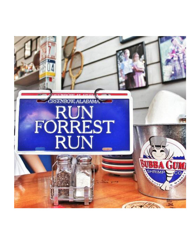 Bubba Gump License plate, Bubba Gump Run forrest run license plate, Bubba Gump Blue License plate, Pictured hanging in bubba gump near salt and pepper and bubba gump bucket